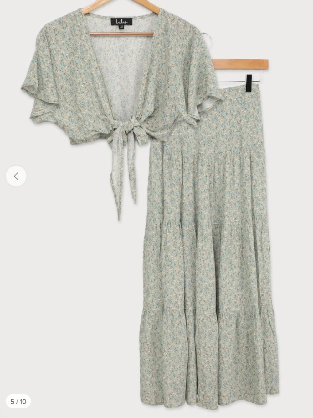 NWT Lulus Sweet & Flirty Sage Floral Two Piece Maxi Dress Set Large